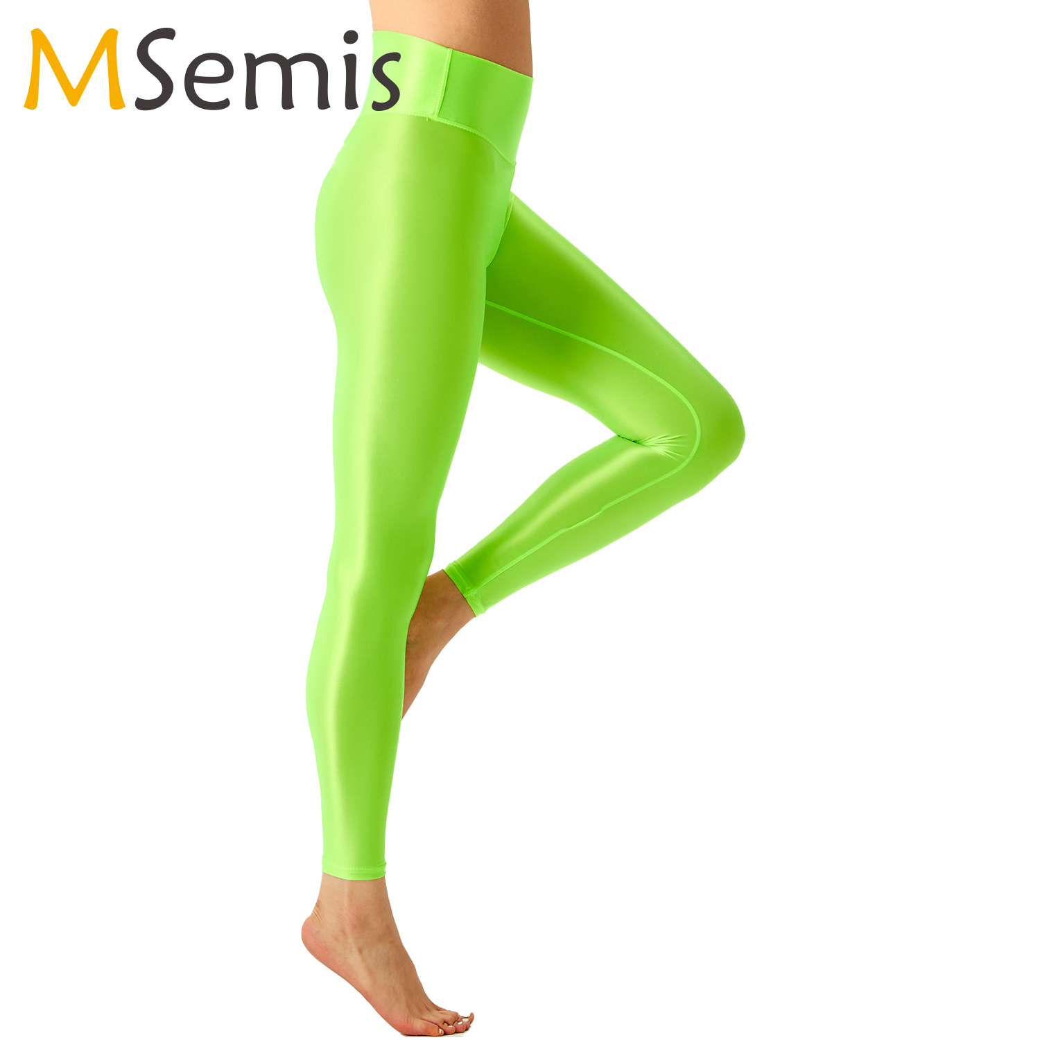 Pilates In Yoga Pants - Women Glossy Ballet Leggings Elastic Waistband
